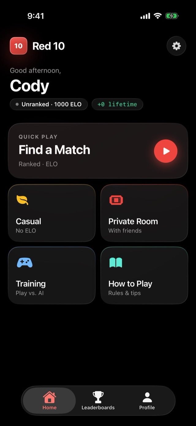 Red 10 home screen
